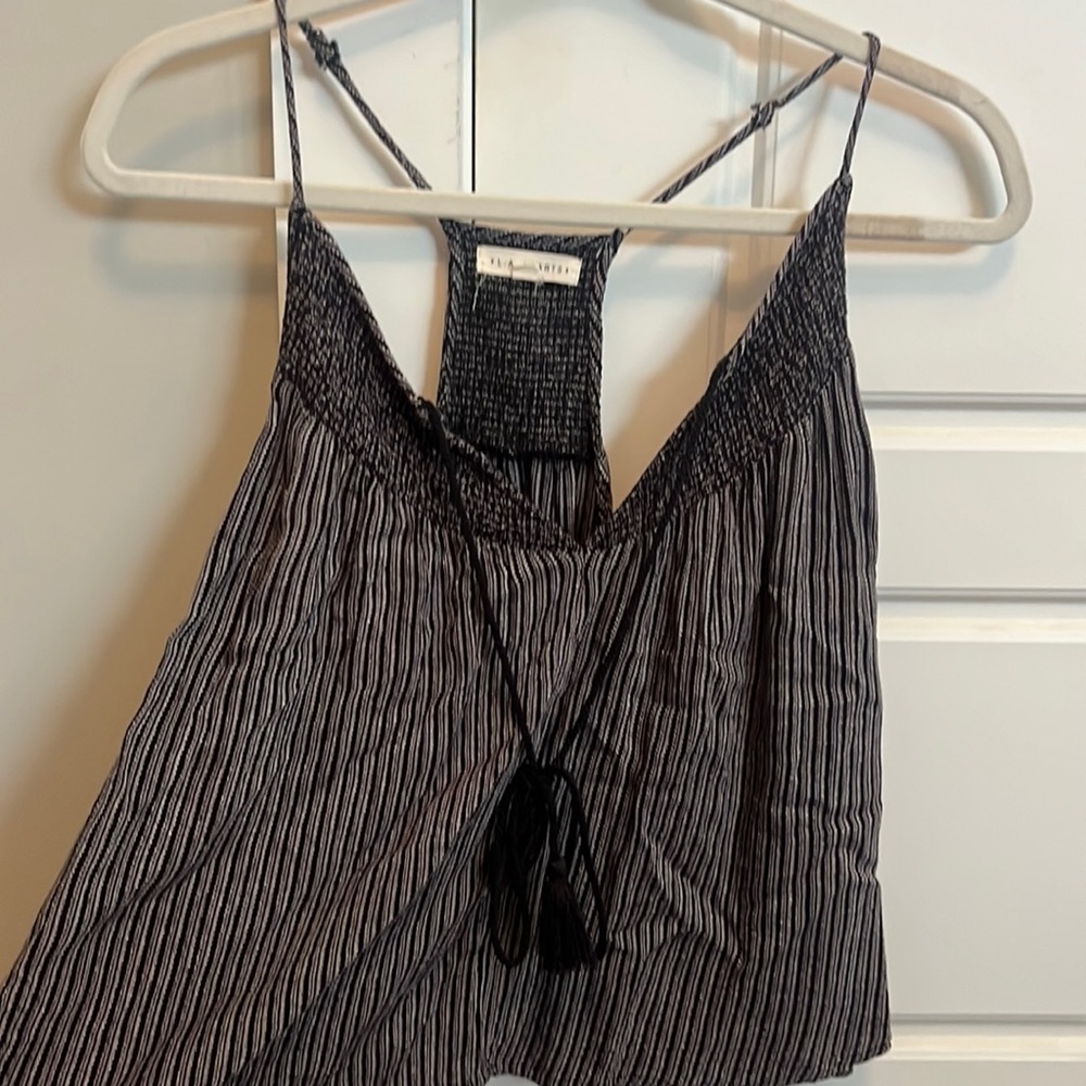 Black and pin white strip tank